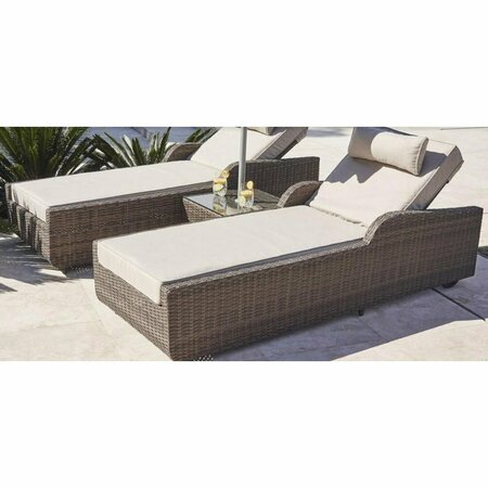 Homeroots 78 x 29 x 35 in. Brown Outdoor Arm Chaise Lounge Set with Cushions, 3 Piece 372317